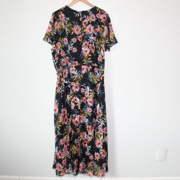 Lane Bryant Textured Floral Midi Maxi Maxi Dress Tie Belt Plus Size 26 H13023 - Picture 8 of 12